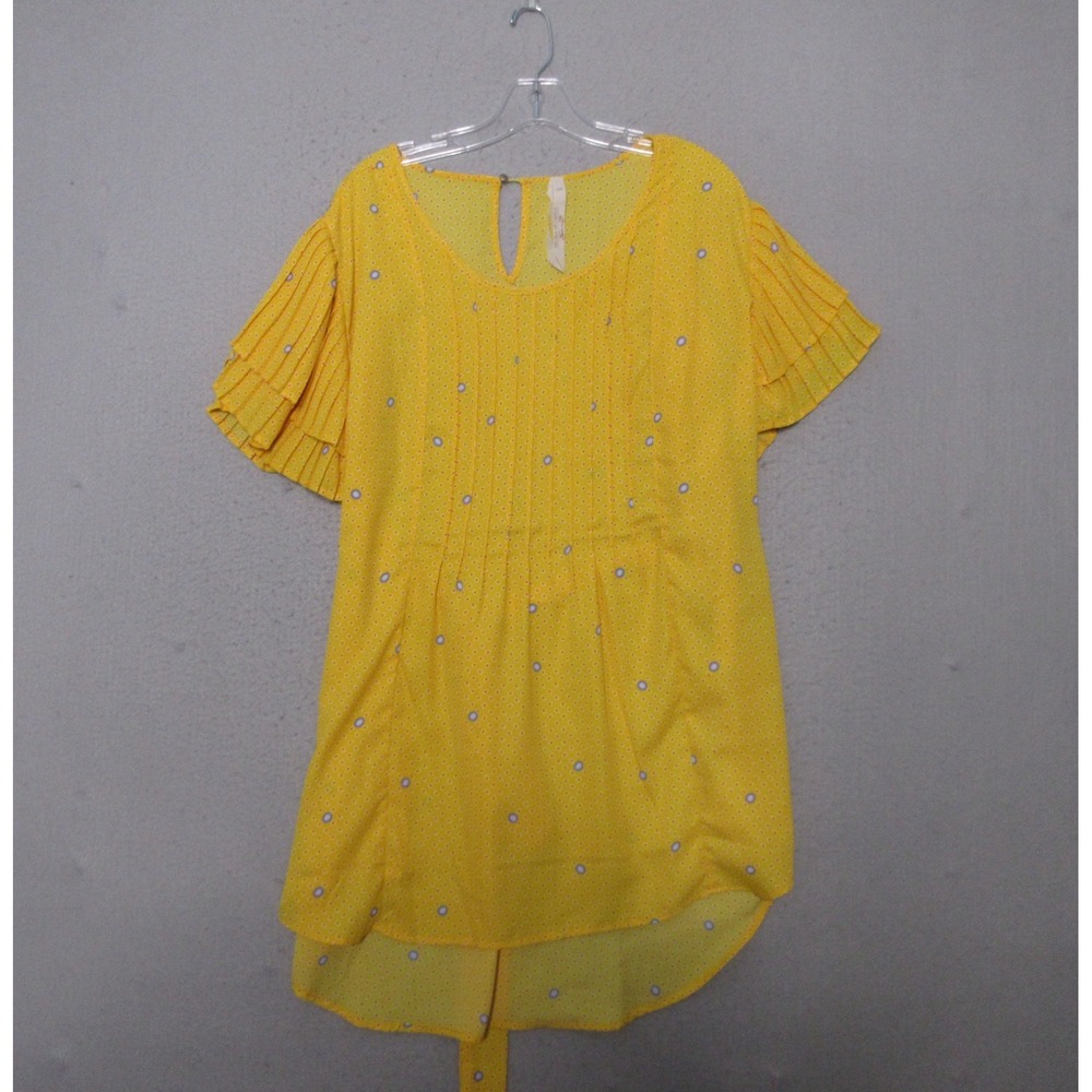 Melissa McCarthy Yellow Short Sleeve Pleated Tunic Blouse
